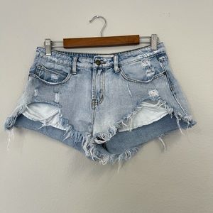 Angel Kiss Light Wash Distressed  Mid-Rise Shorts
